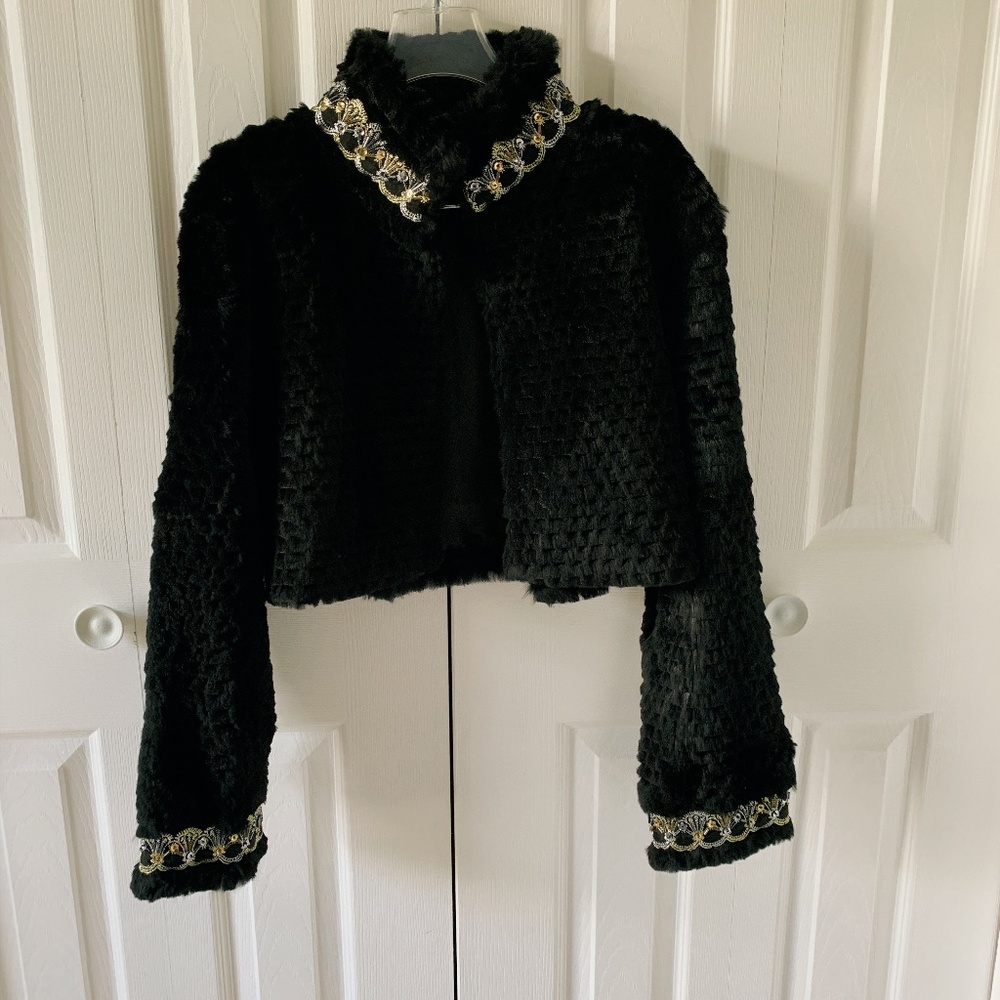 RedFish Design genuine black rabbit fur crop jacket